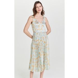 VINCE Lotus V-Neck Pleated Slip Dress in Warm Sand Size Medium M